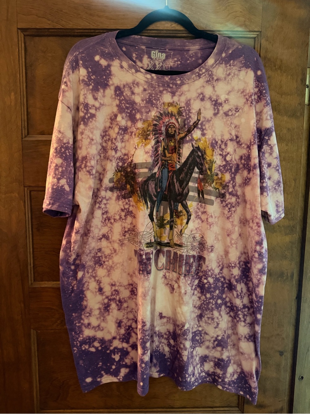 Purple Tie-Dye Graphic T-Shirt with Native Rider Print